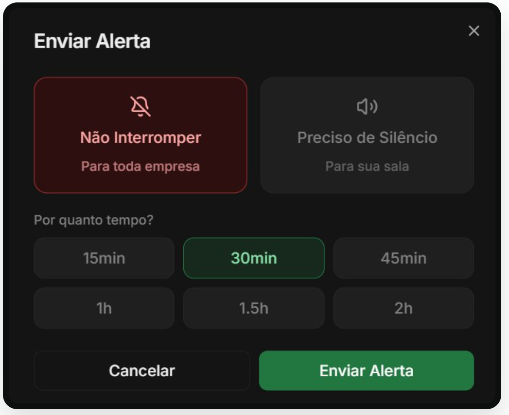 Alerta de Não Interromper com tempo definido no Flagy