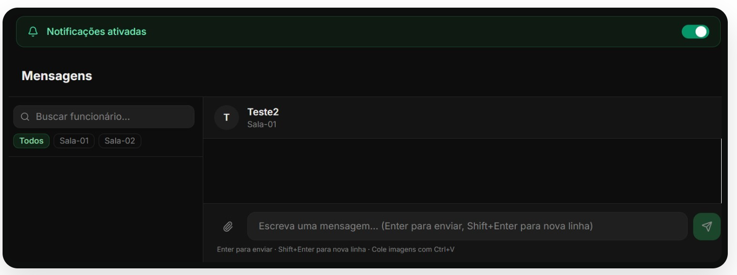 Tela de mensagens e anexos do Flagy